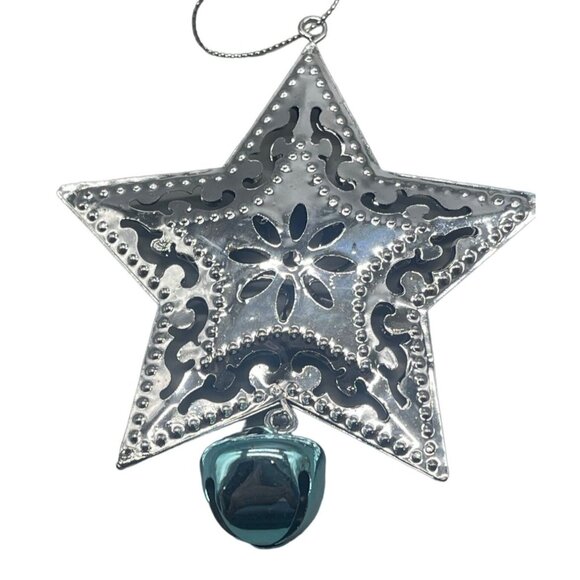 Christmas star ornament bell silver bell floral 3d embossed 4x5" string READ - Picture 1 of 5
